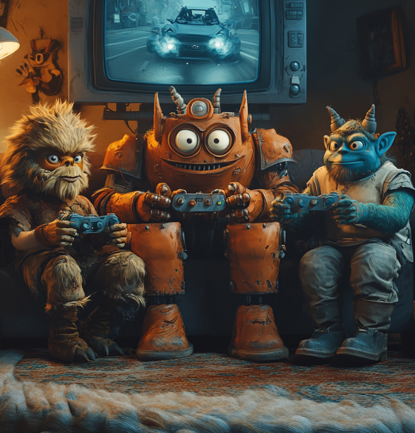 creatures playing on a console
