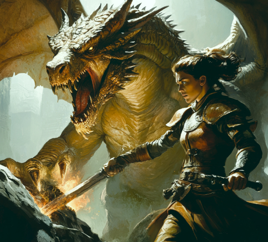 Image of a dragon and a knight